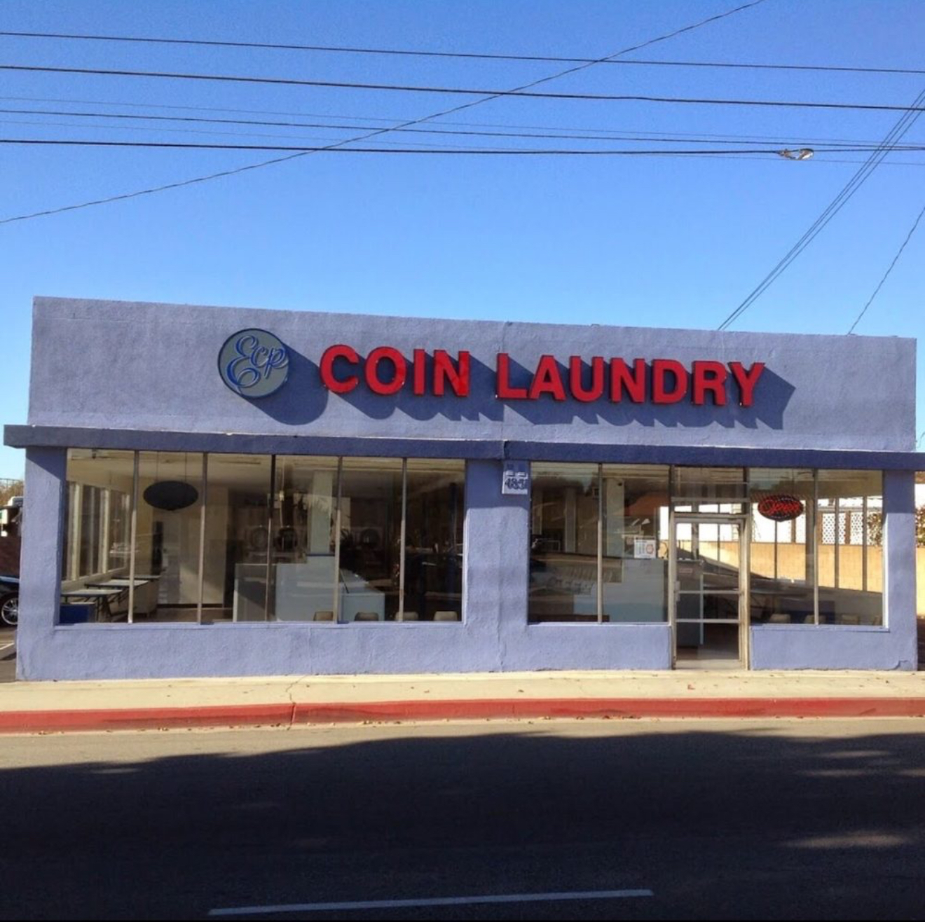 ECP Coin Laundry El Monte Location exterior showing classic storefront with ECP Coin Laundry signage and large windows